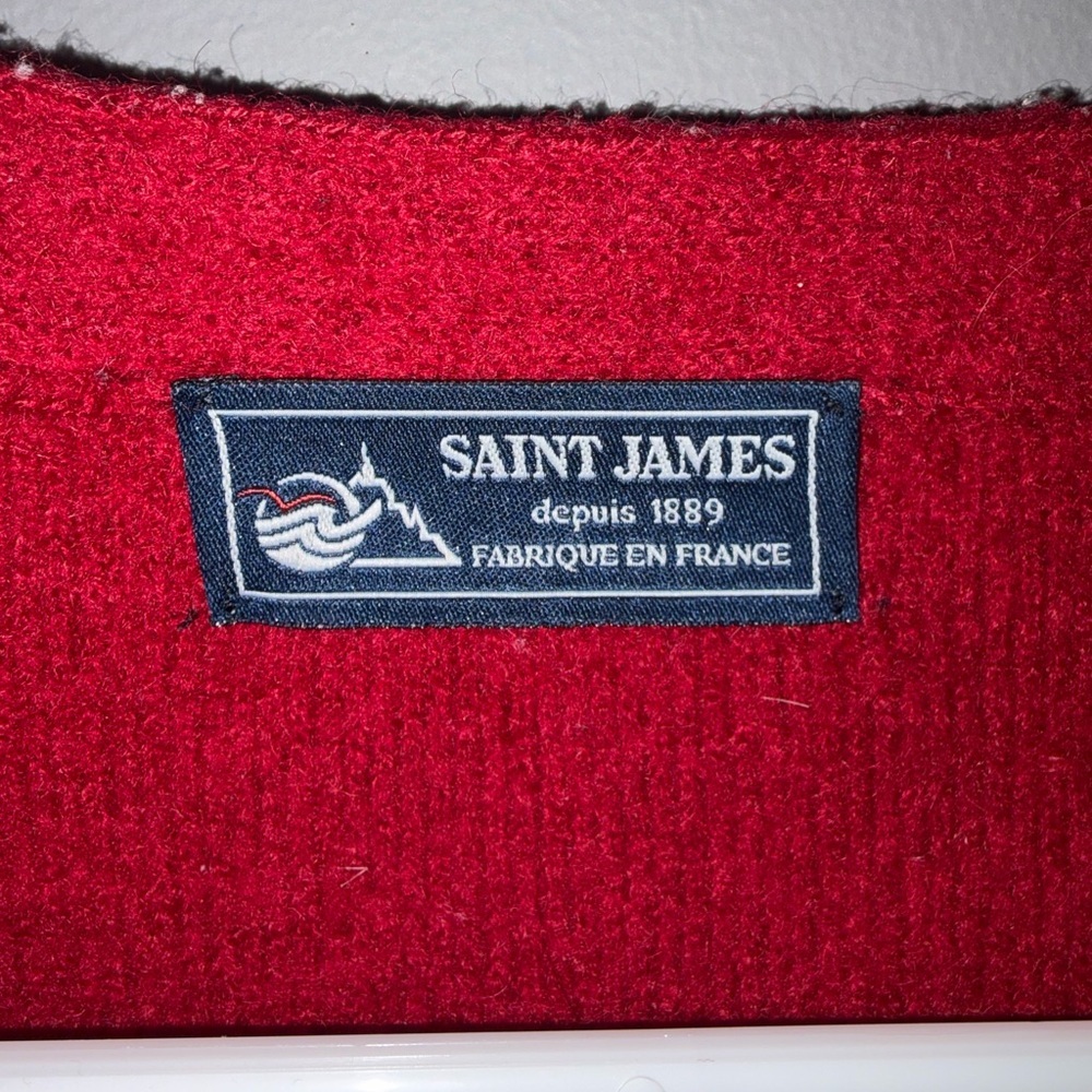Saint James Red Cardigan virgin wool Sweater old money quiet luxury France - Picture 3 of 8